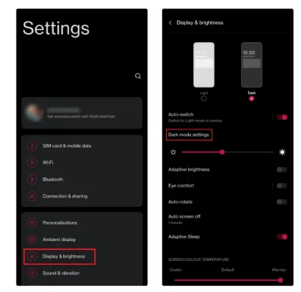 Settings in Dark Mode