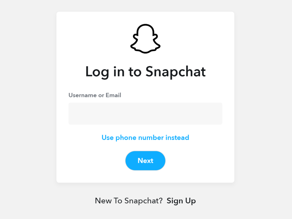 Snapchat Web Login Screen