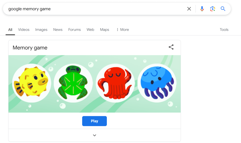 Google Memory Game in Search Results