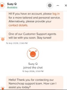Namecheap Support Assistant Suzy Q